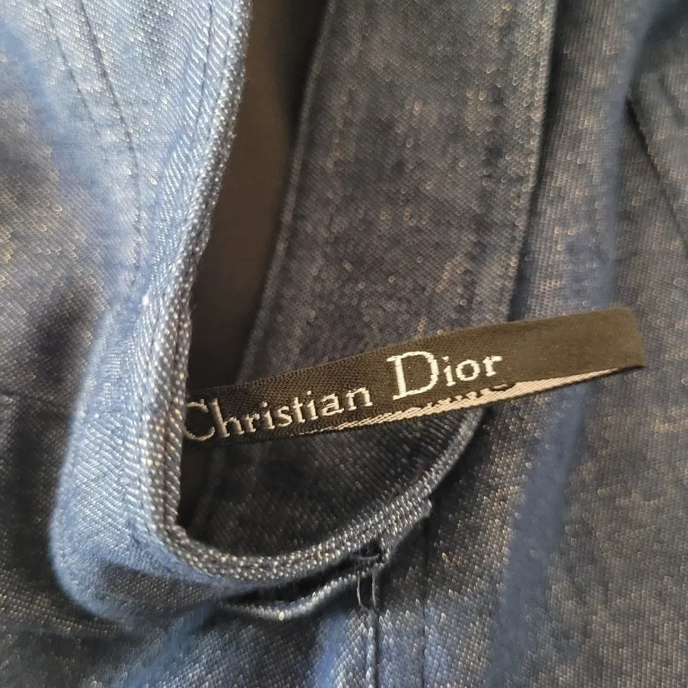 2002 Christian Dior VTG Blue Metallic Denim Pants w/Floral Embellishments - sz 8 - Picture 9 of 14